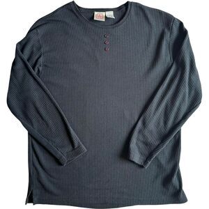 American Weekend Black Thermal Henley Top Sz‎ L Twilight Downtown Girl Alt